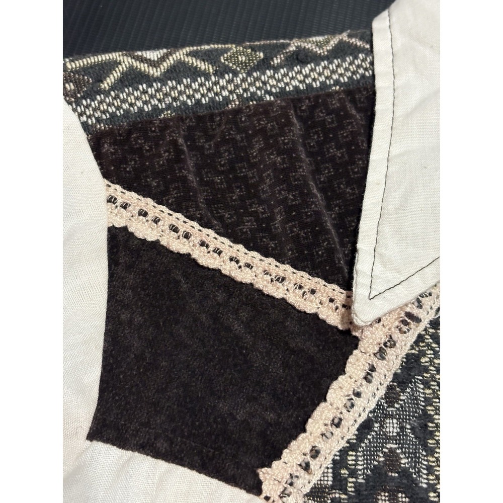 70s VINTAGE Patchwork Brown Cream ButtonDown Western Shirt Pinup Rockabilly Boho - Picture 10 of 10